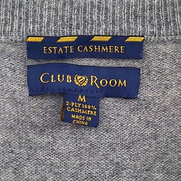 Club Room Cashmere Sweater Mens Medium Gray V Neck Pullover Estate Cashmere 2Ply - Picture 4 of 10